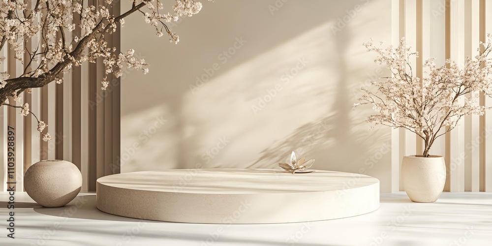 Poster a white background with a large white circle in the middle. the circle is surrounded by two small ci