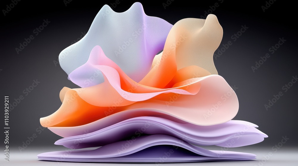 Poster abstract colorful waves of soft fluid shapes in gradient tones against dark background