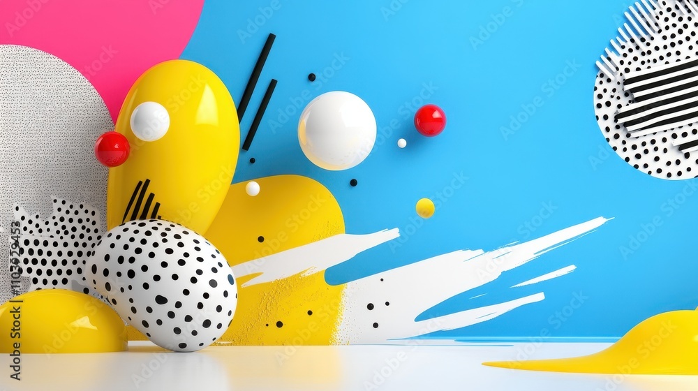 Poster bright abstract composition with geometric shapes and colorful background elements