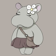 Girly Hippopotamus with flower and purse