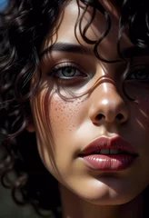 Close-Up Portrait of Woman With Freckles and Curly Hair © Ananto