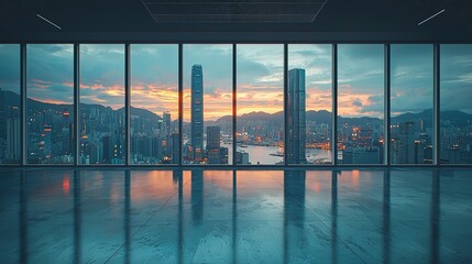 Imagine an empty square floor with the city skyline as the background, no people or cars, high resolution, high quality, high detail, clear focus, studio photos, inventory photography, color grading, 