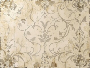 Aged peeling wallpaper with intricate floral design, pattern, vintage, faded