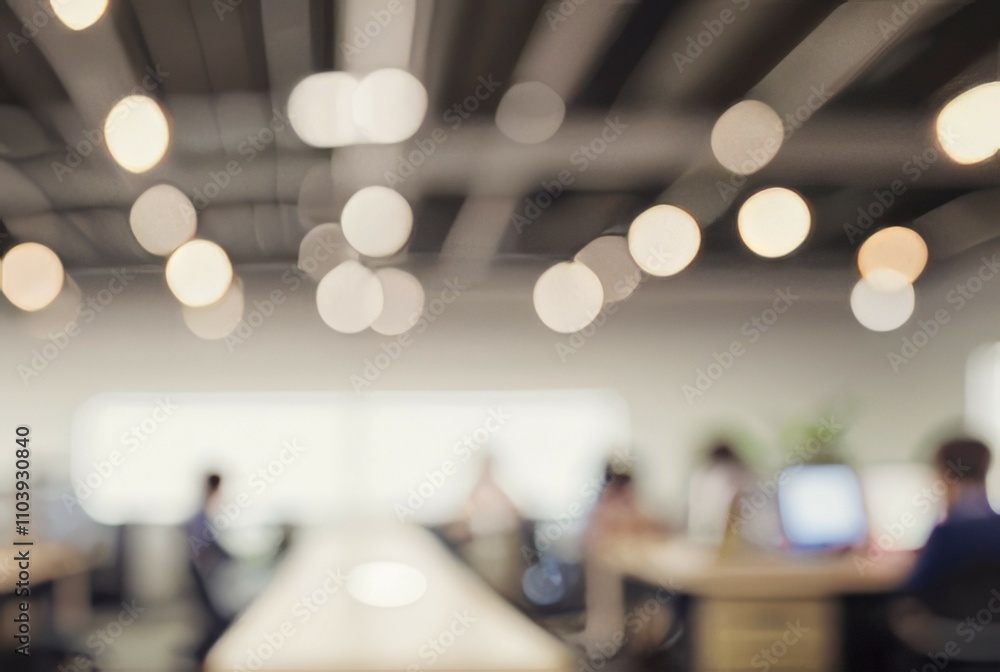 Poster blurred office lights. abstract bokeh office scene conveying a sense of calm productivity and teamwo