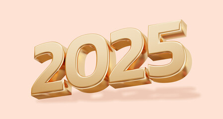 2025 gold numbers on pink background. 3D rendering. Happy new year banner design. New Year symbol.