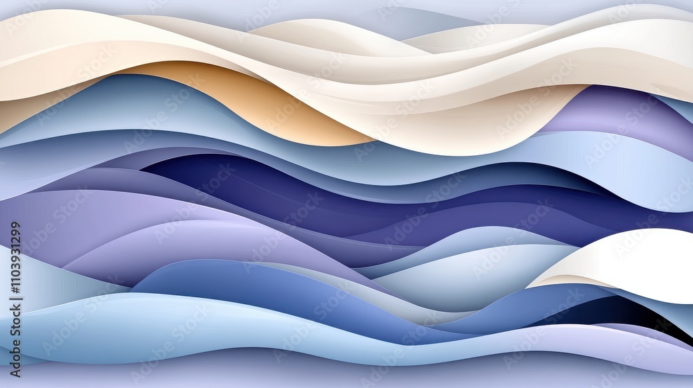 Poster abstract wavy background in soft blue and cream tones with gentle curves and layers