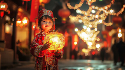 Obraz premium Chinese New Year Celebration: Welcoming the Lunar New Year with Dragon Dances, Red Envelopes, Lanterns, and Traditional Chinese Customs for Prosperity and Good Luck.