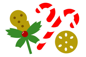 Christmas-themed digital illustration with festive icons and ornaments