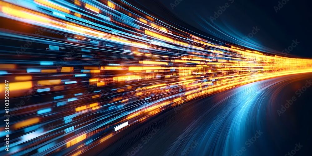 Poster a dynamic abstract design showcasing vibrant lines of light in motion.