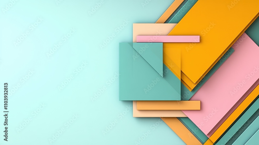 Poster abstract geometric composition with colorful shapes on soft background