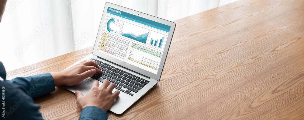 Poster spreadsheet document information financial startup concept. data and graphs in spreadsheet documents