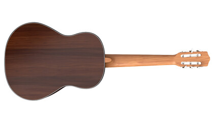 A top view of an acoustic guitar showcasing its wooden body and neck.