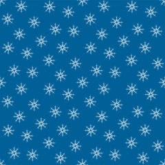 Seamless pattern with magic light blue snowflakes on dark blue background. Vector image.