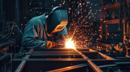 Intense Welding Sparks in a Metal Workshop, A master at work!