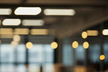 Blurred office lights. Abstract office background conveying calmness and productivity. Soft focus highlights modern workspace ambiance.