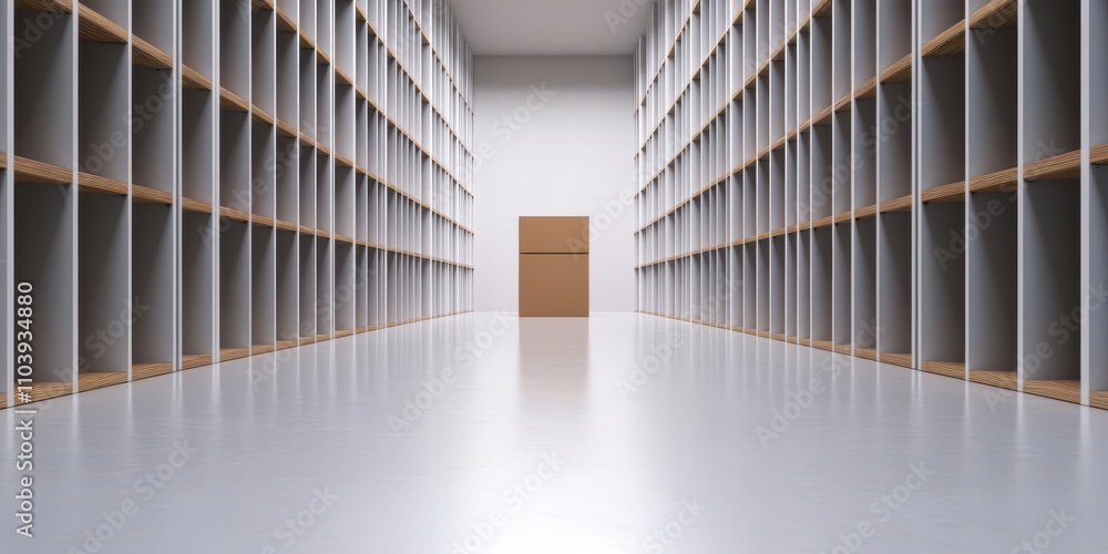 Poster inventory management concept. automated shelving system for precise inventory control, streamlined s