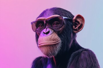 A stylish monkey wearing sunglasses, set against a vibrant, colorful background, exuding a cool and trendy vibe.
