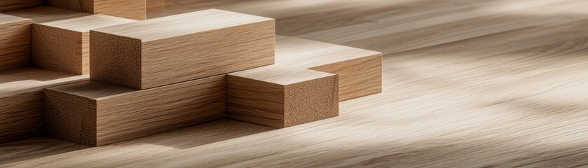 Geometric Wooden Blocks, A Study in Light and Shadow, Minimalist Design.