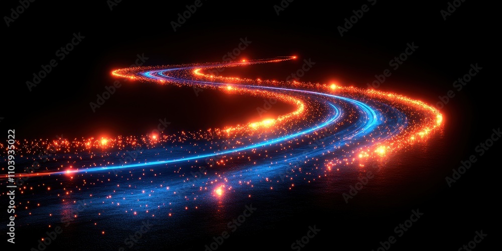 Poster vibrant light trails in dark space creating a dynamic flow of colorful sparks