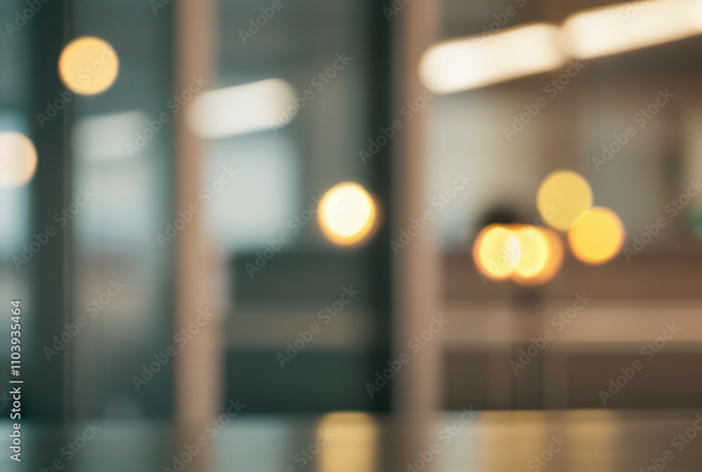 Poster blurred office lights background. abstract bokeh image of warm lights in a modern office space conve