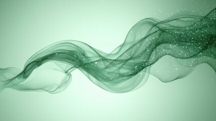 Soft green abstract lines with sparkling effects create serene atmosphere. This evokes sense of calm and tranquility, perfect for backgrounds or design elements