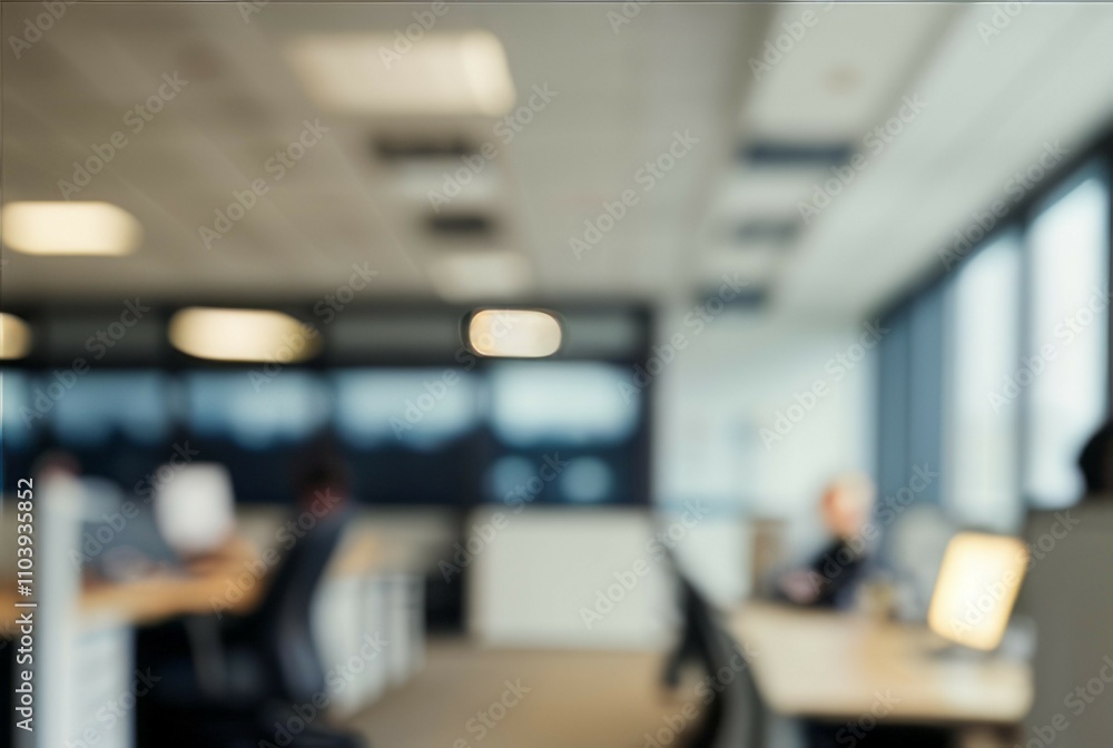 Poster blurred office workspace. abstract image of a busy office, conveying productivity and teamwork. a se
