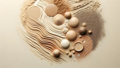 Fototapeta premium Neutral Tones Textures and Shapes: Flat lay composition ideal for beauty, cosmetics, and design projects.