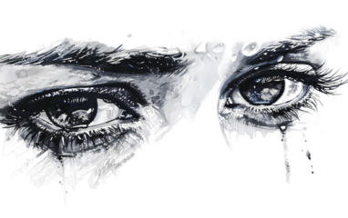 Close-Up of Tearful Happy Eyes Isolated on Transparent Background PNG.
