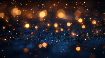 Naklejka premium Shimmering golden and blue bokeh lights create magical atmosphere, perfect for festive occasions or artistic backgrounds