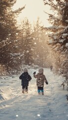 Joyful children playing in a winter wonderland, embracing the magic of snowy adventures