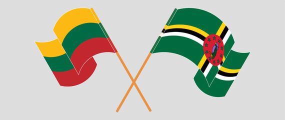 Crossed and waving flags of Lithuania and Dominica. Vector illustration