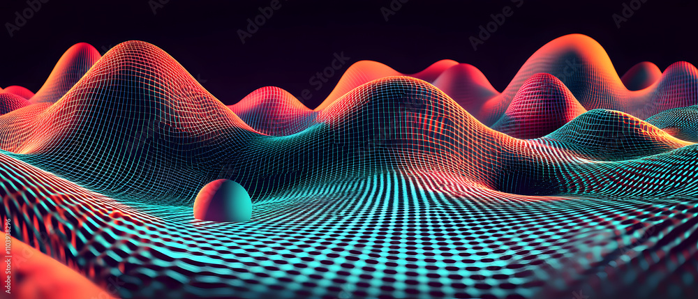 Poster dynamic 3d wave patterns virtual environment digital art abstract high angle visual innovation for g