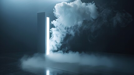 Illuminated Monolith Emitting Smoke in Dark Setting