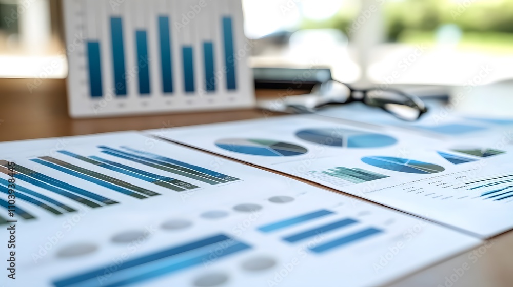 Aufkleber a collection of business charts and graphs presented on a table for analysis.