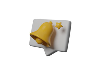 3D minimal notification bell icon. Yellow ringing bell with new notification for social media reminder. Incoming inbox message. New message notification icons collection. Alarm symbol. 3d rendering