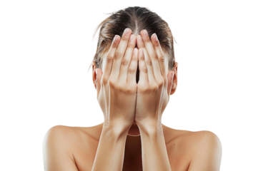 Face Hidden by Hands in Distress Isolated on Transparent Background PNG.