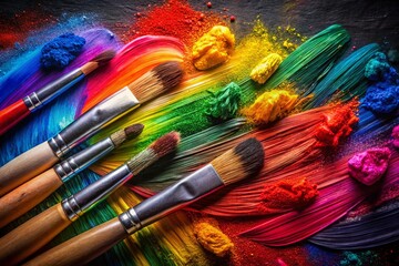 Fototapeta premium Vibrant Set of Watercolor Brushstrokes in Low Light, Perfect for Creative Design Projects and Backgrounds, Showcasing a Range of Colorful Hues Isolated on a Dark Surface