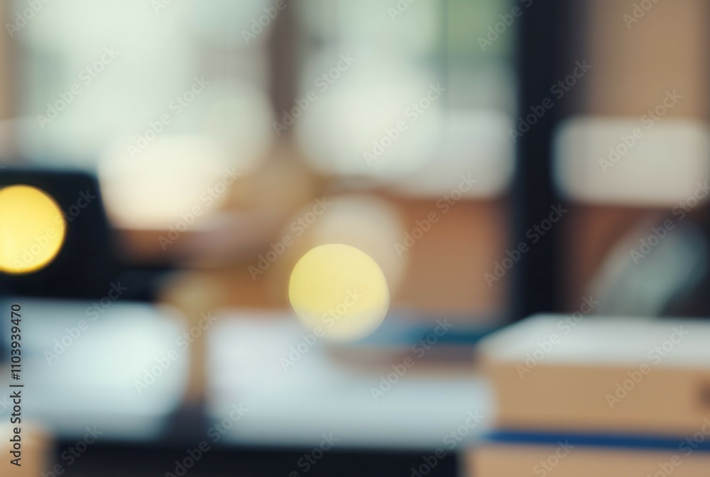 Aufkleber blurred office workspace. abstract image of a hazy office, suggesting calm productivity and focus. s