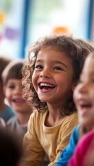 Fototapeta premium Enthusiastic teacher inspires diverse elementary classroom, igniting curiosity and vibrant learning