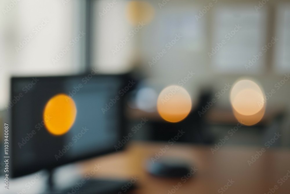 Poster blurred office workspace. abstract image of a modern office, conveying calm productivity and focus. 
