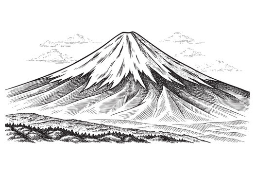 mountain fuji japan sketch hand dawn drawing vector illustration