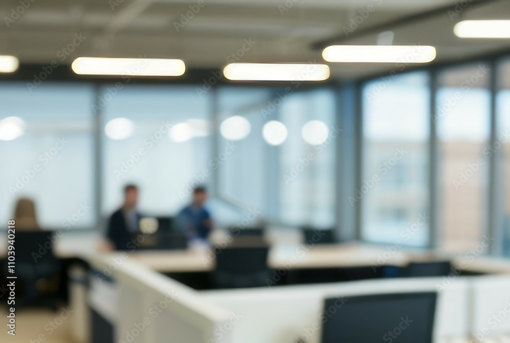 Poster modern office workspace blur. abstract blurred image of a busy office conveying teamwork and product