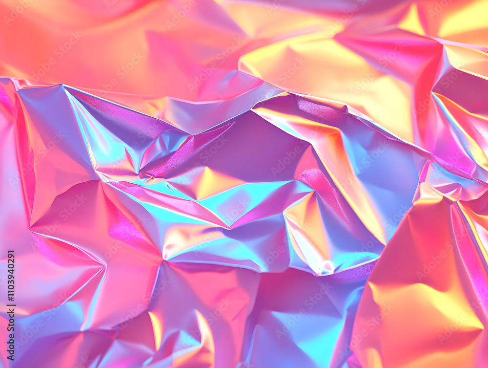 Poster vibrant crumpled foil patterns abstract art digital design colorful background close-up view modern 