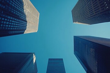 Modern Metropolis Low Angle View of Highrises and Blue Sky
