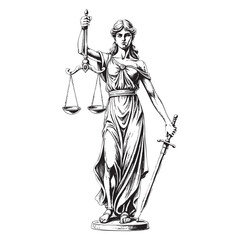 Lady justice sketch hand dawn drawing vector illustration