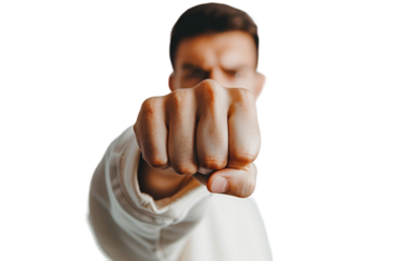 Individual Showing a Clenched Fist and Resolute Expression Isolated on Transparent Background PNG.