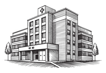 Fototapeta premium hospital building sketch hand dawn drawing vector illustration