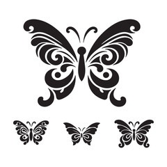 set of black and white butterflies