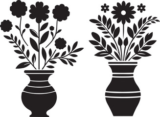 flower vase, black and white silhouette illustration
