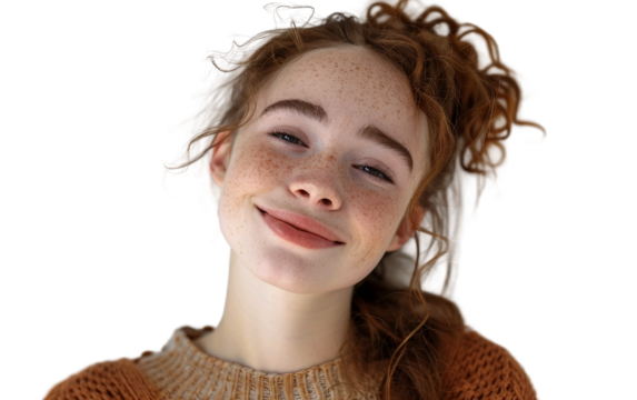 Person Showing a Subtle Smile and Gentle Eyes Isolated on Transparent Background PNG.